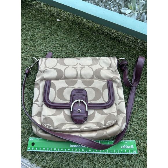 Y2K COACH Crossbody Khaki/Plum All-Over Print C Signature Please Read - Picture 5 of 10